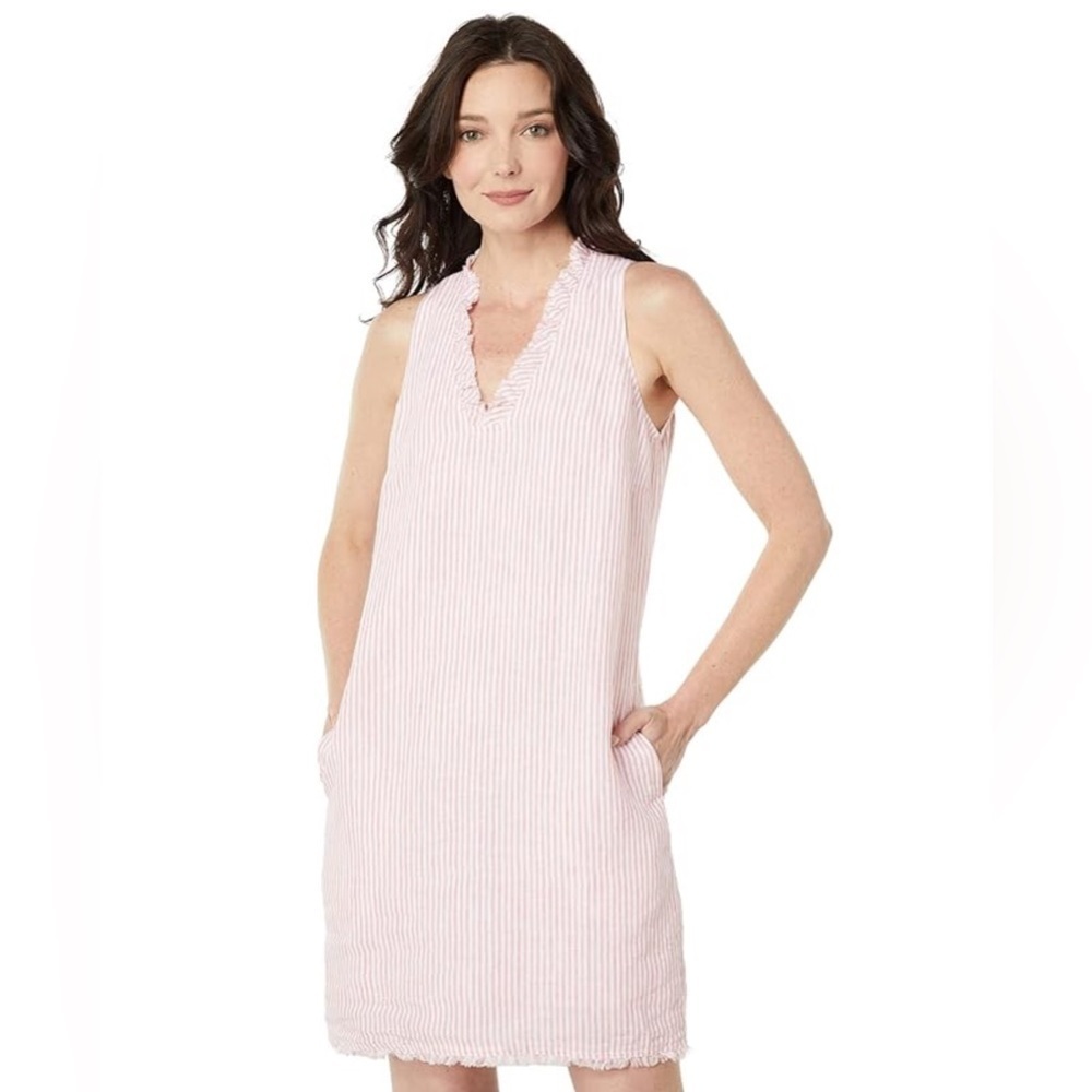 Tommy Bahama 100% Linen Pink Frayed Edge Dress